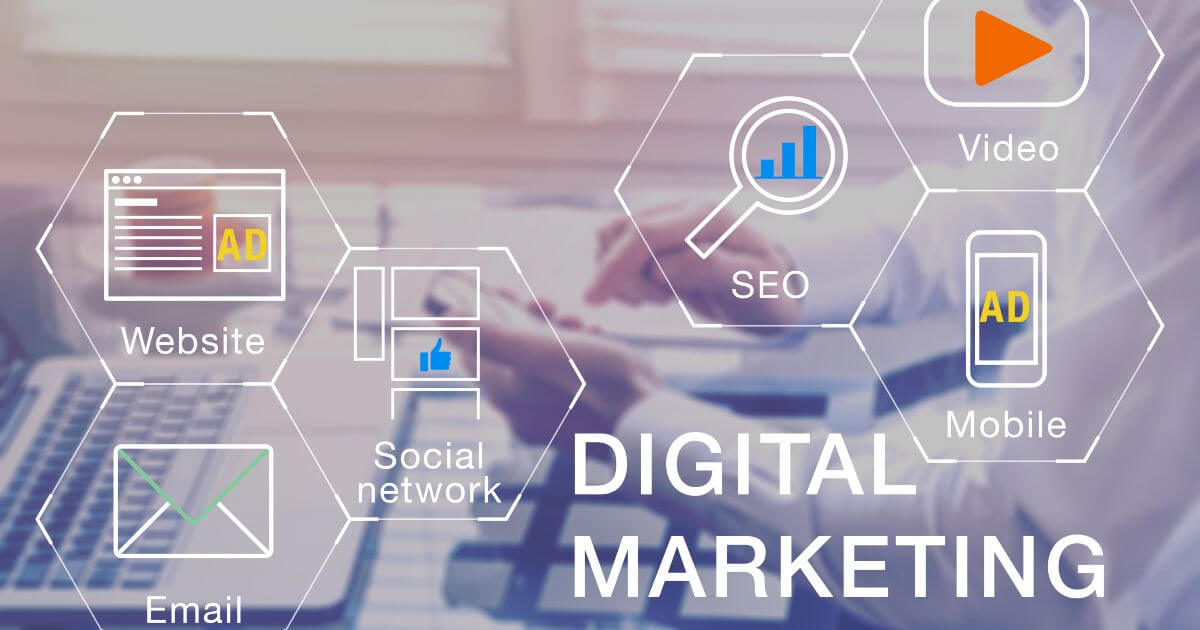 digital marketing graphic with icons