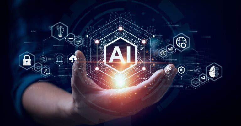 photo illustration of a human hand using AI