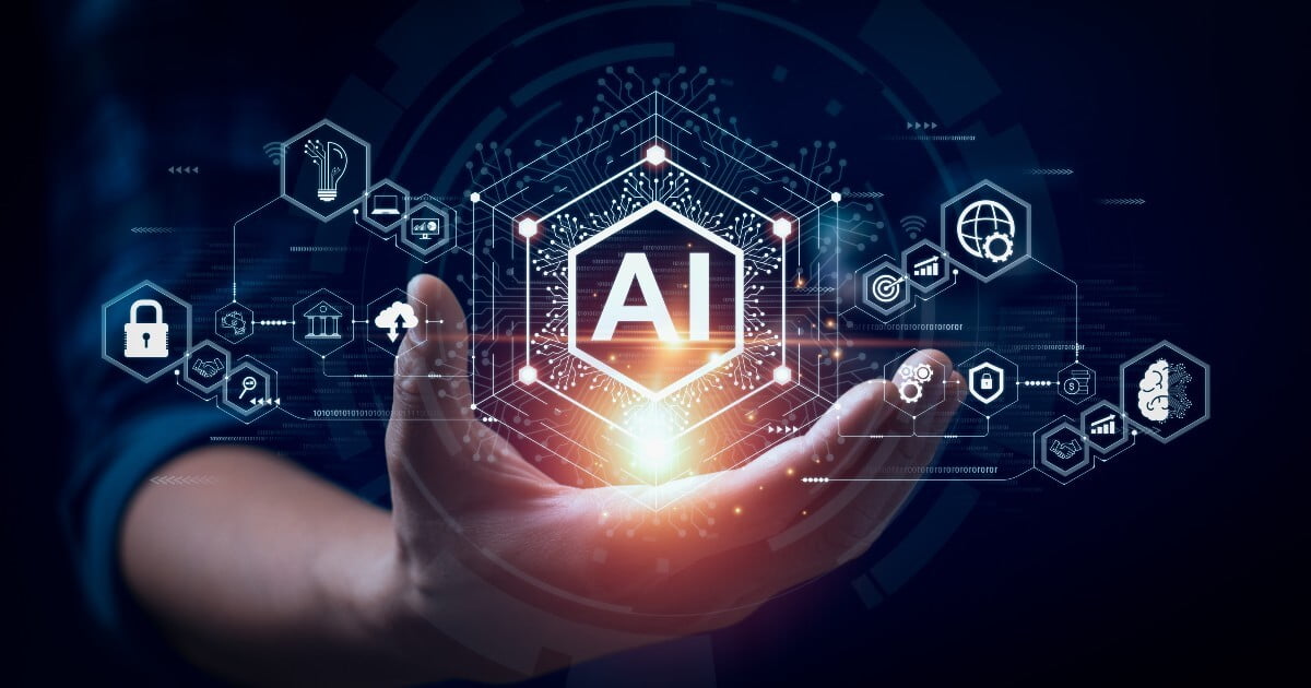 photo illustration of a human hand using AI
