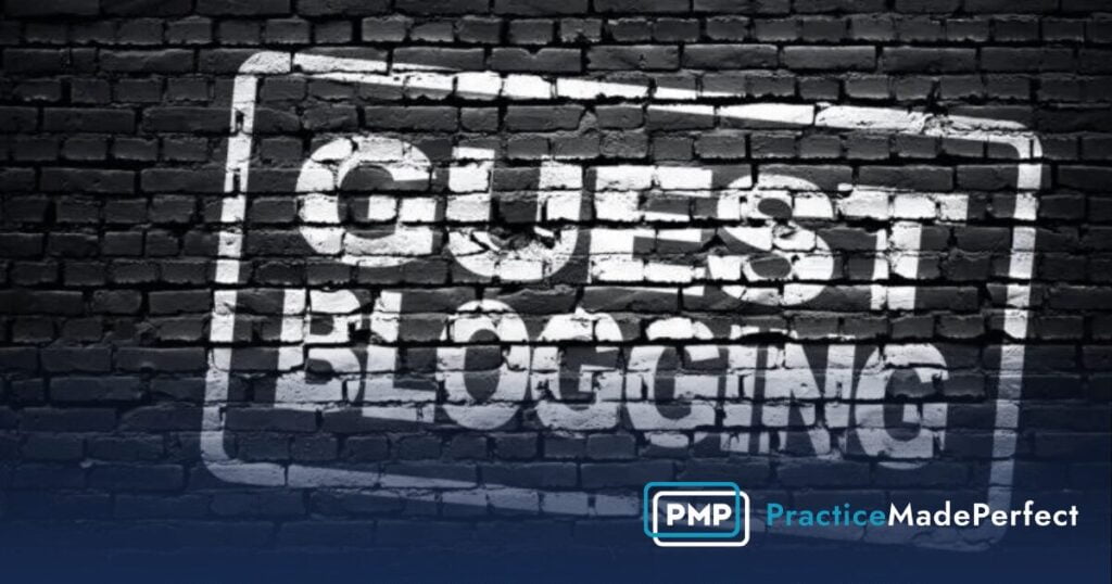 guest blogging white text in front of black brick