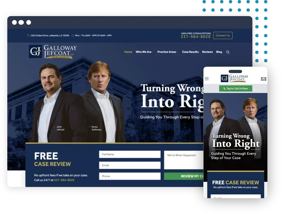 galloway jefcoat website on desktop and mobile