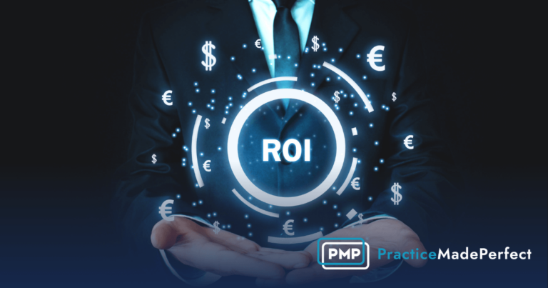 person holding circle graphic that says ROI